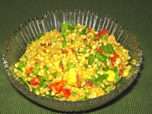 Buckwheat salad with red bell pepper, cilantro and sliced almonds